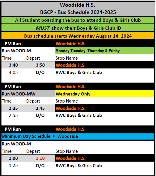 BGCP Transportation Schedule