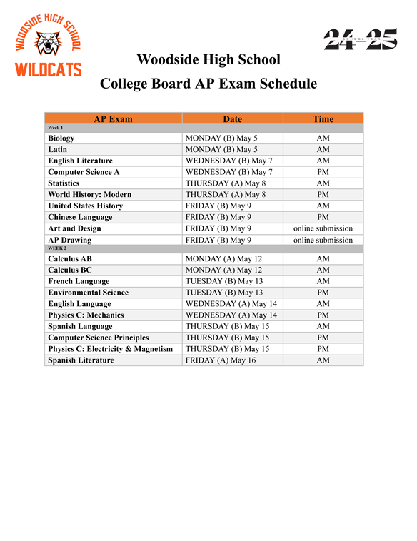 AP exam Schedule